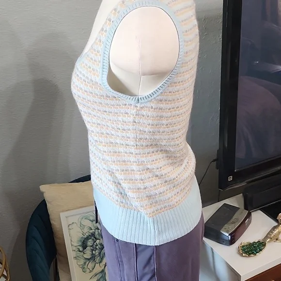 Juicy Couture 100% Cashmere Sweater Vest Ribbed Cream,Blue, Tan Knit Sleeveless - Picture 4 of 10